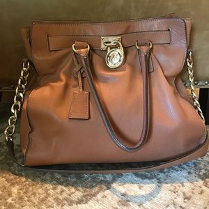 Michael Kors Hamilton Satchel Brown Pebble Leather